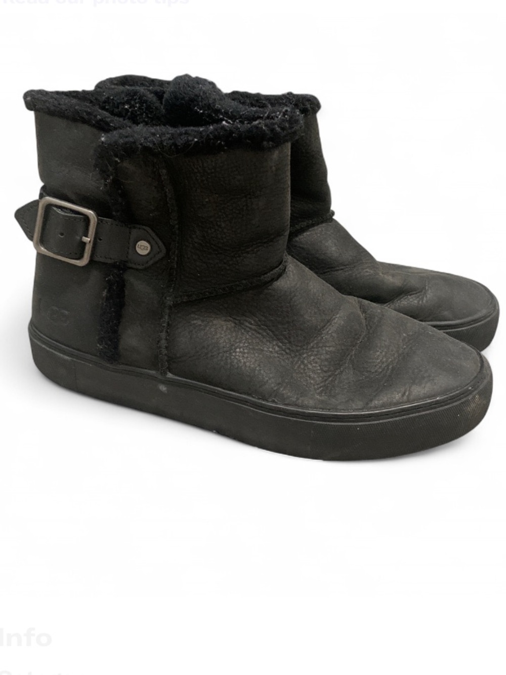 UGG Aika Black Leather Sherpa Lined Winter Boots